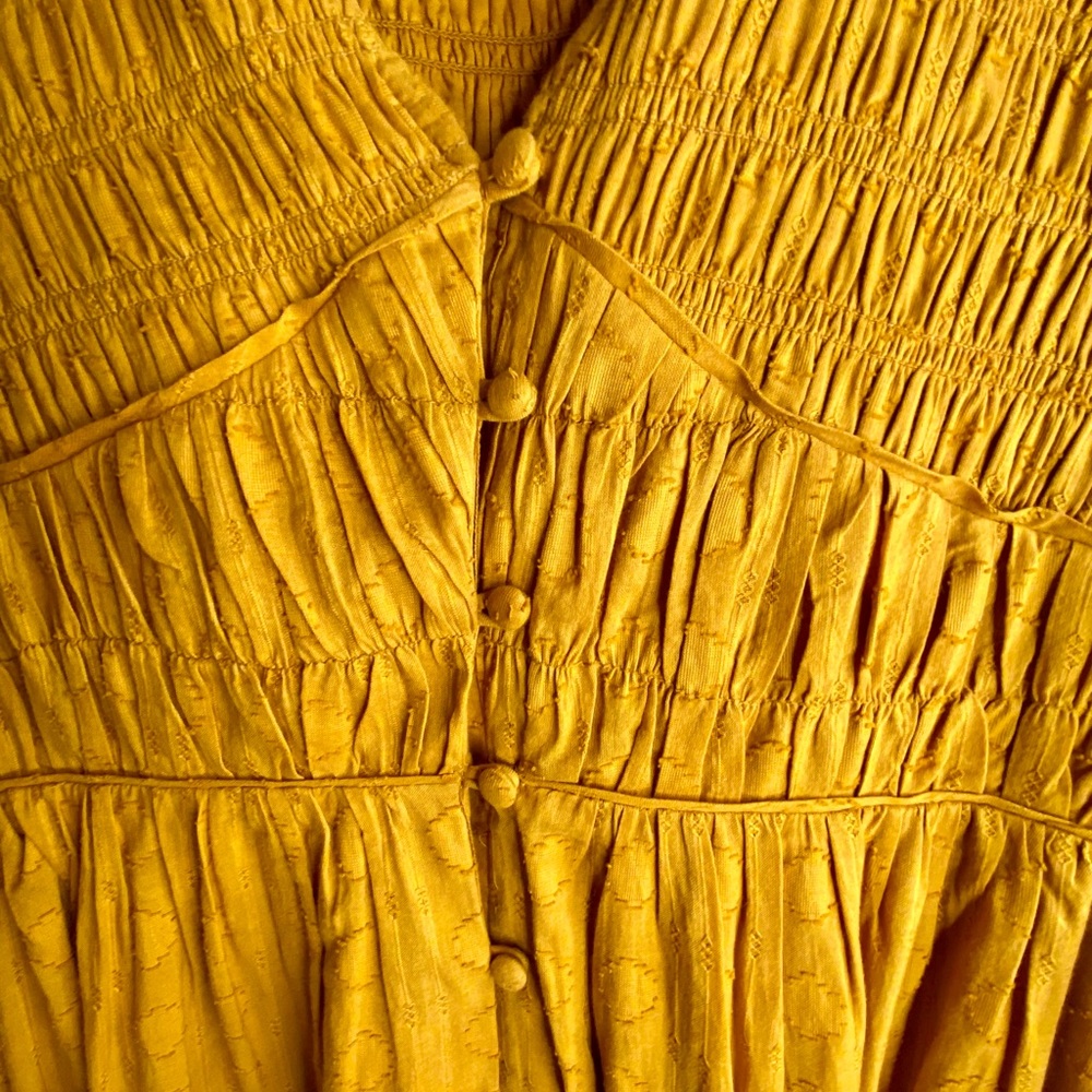 Elegant Mustard Maxi Dress with V-Neck Button Front - Anthropologie, Size XL